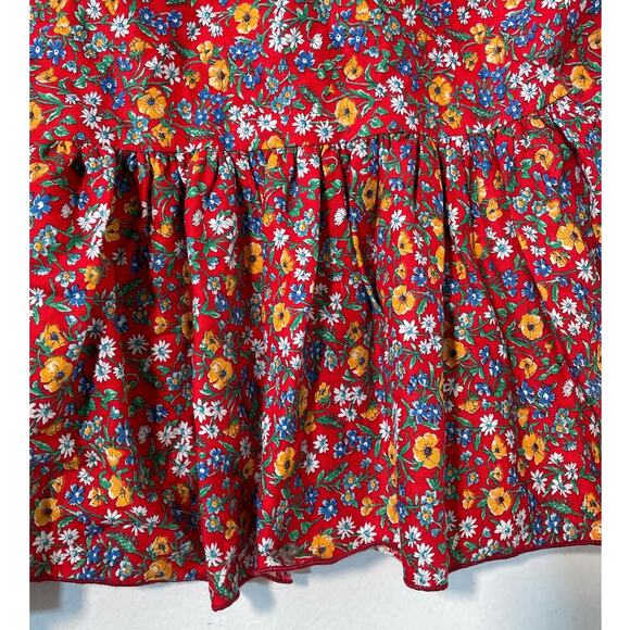 Vintage 80's Red Floral Shirred Cottagecore Dress / Sz XL Plus Handmade Prairie - Picture 6 of 8